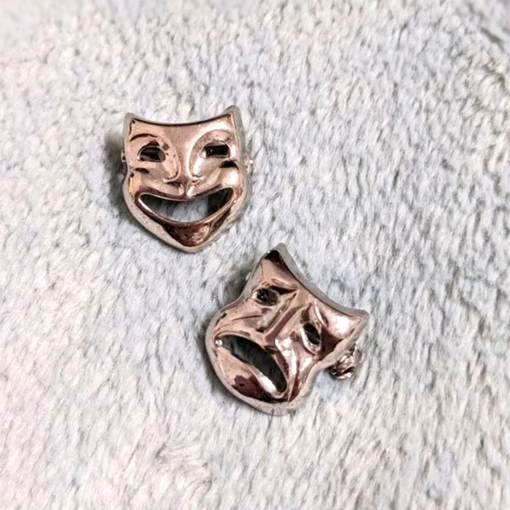 Vintage 70's Rhodium Plated Comedy and Tragedy Small Scatter Pins